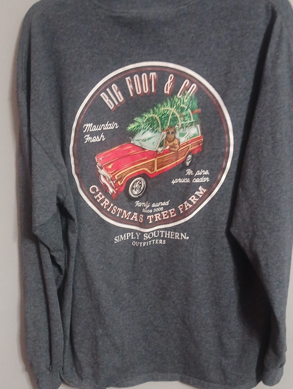 Simply Southern Charcoal Gray Long Sleeve Tee with Red Truck Graphic